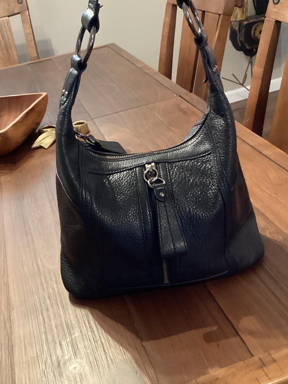 Kenneth Cole Reaction Black Pebbled Leather Hobo Satchel